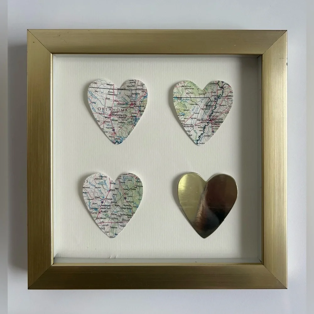 Two Map Heart Hanging Pictures
